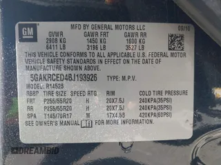 2011 Buick Enclave CXL-2 with VIN 5GAKRCED4BJ193926, listed as a IAAI auction lot 39311118 with 176,807 mi miles and . Bid and sale history available at DreamBid. Image 9.