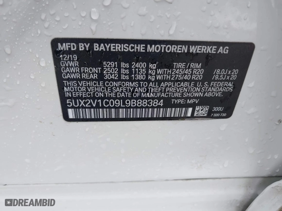 2020 BMW X4 xDrive30i with VIN 5UX2V1C09L9B88384, listed as a IAAI auction lot 41462042 with 78,246 mi miles. Bid and sale history available at carsss.com. Image 9.