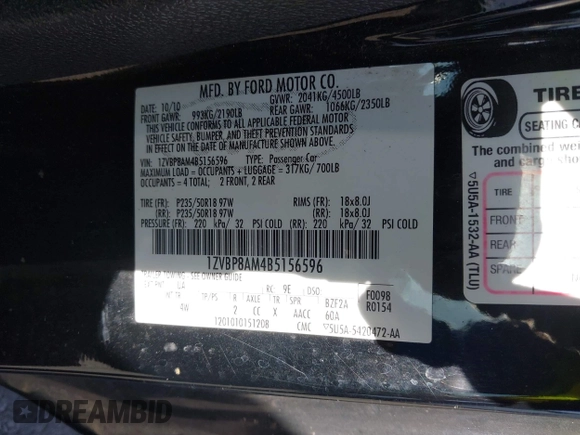 2011 Ford Mustang V6 z VIN 1ZVBP8AM4B5156596, wystawiony jako IAAI lot #42769337 z przebiegiem 77 140 mil mil oraz . Historia ofert i sprzedaży dostępna na DreamBid. Obrazek 9.