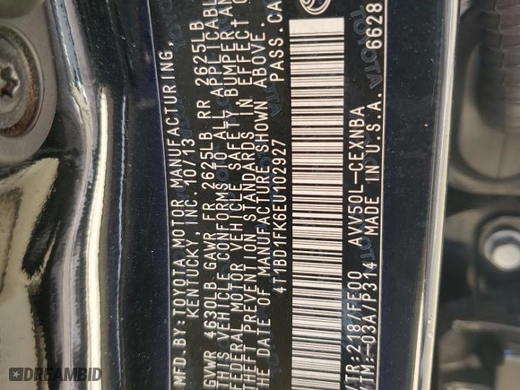 2014 Toyota Camry Hybrid LE with VIN 4T1BD1FK6EU102927, listed as a Copart auction lot 48258875 with 148,142 mi miles and Salvage Title. Bid and sale history available at carsss.com. Image 13.