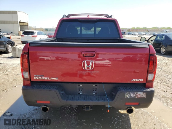 2023 Honda Ridgeline RTL-E with VIN 5FPYK3F76PB016502, listed as a Copart auction lot 54107235 with 27,516 mi miles and Salvage title. Bid and sale history available at DreamBid. Image 6.