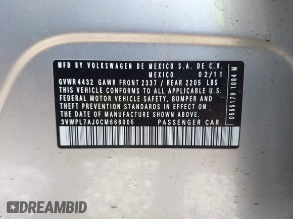 2012 Volkswagen Jetta TDI w/Sunroof z VIN 3VWPL7AJ0CM666005, wystawiony jako IAAI lot #42392373 z przebiegiem 103 855 mil mil oraz . Historia ofert i sprzedaży dostępna na DreamBid. Obrazek 9.