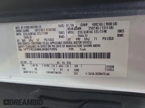 2018 Ford Transit с VIN 1FTYR3XM8JKB31055, выставлен на аукционе IAAI как лот 42791422 с пробегом 130 835 миль миль и . История ставок и продаж доступна на DreamBid. Изображение 17.