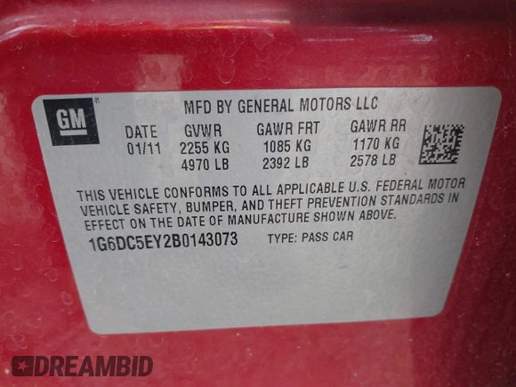 2011 Cadillac CTS with VIN 1G6DC5EY2B0143073, listed as a IAAI auction lot 42322497 with 133,992 mi miles and . Bid and sale history available at DreamBid. Image 9.