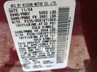 2005 Nissan Murano SL z VIN JN8AZ08W35W410982, wystawiony jako IAAI lot #42349257 z przebiegiem 102 418 mil mil oraz . Historia ofert i sprzedaży dostępna na DreamBid. Obrazek 9.