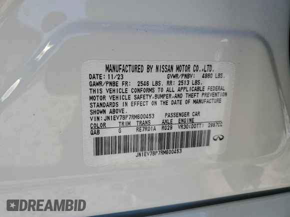 2024 Infiniti Q50 Luxe with VIN JN1EV7BP7RM600453, listed as a Copart auction lot 82838974 with 9,596 mi miles and Salvage title. Bid and sale history available at DreamBid. Image 13.