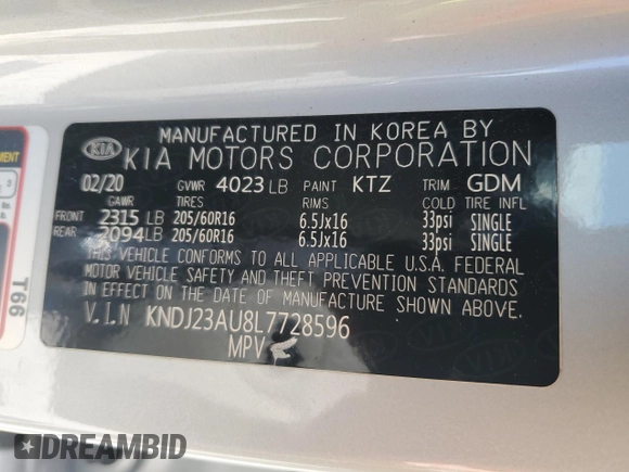 2020 Kia Soul S with VIN KNDJ23AU8L7728596, listed as a Copart auction lot 53716525 with 46,069 mi miles and Salvage Title. Bid and sale history available at DreamBid. Image 12.