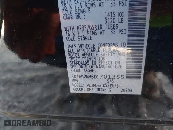 2014 Nissan Pathfinder SV z VIN 5N1AR2MM6EC701355, wystawiony jako IAAI lot #41535352 z przebiegiem 113 779 mil mil oraz . Historia ofert i sprzedaży dostępna na DreamBid. Obrazek 9.