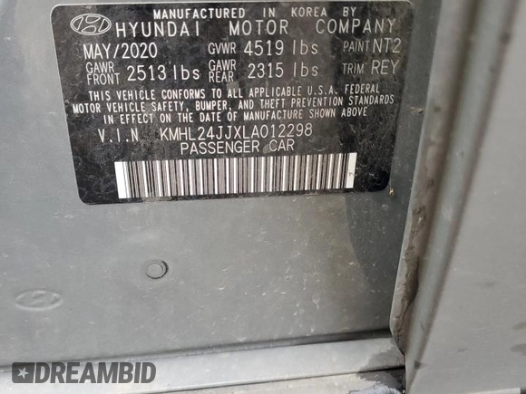 2020 Hyundai Sonata Hybrid Blue with VIN KMHL24JJXLA012298, listed as a Copart auction lot 45607435 with 111,726 mi miles and Salvage Title. Bid and sale history available at carsss.com. Image 12.