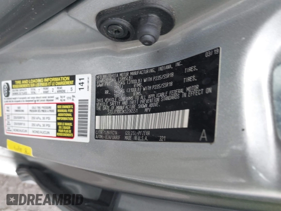 2019 Toyota Sienna LE with VIN 5TDJZ3DC3KS226551, listed as a IAAI auction lot 41495662 with 31,764 mi miles. Bid and sale history available at carsss.com. Image 9.