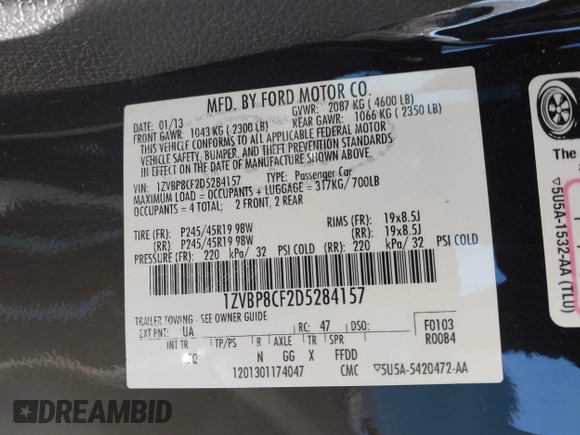 2013 Ford Mustang GT z VIN 1ZVBP8CF2D5284157, wystawiony jako IAAI lot #42050829 z przebiegiem 147 221 mil mil oraz . Historia ofert i sprzedaży dostępna na DreamBid. Obrazek 9.