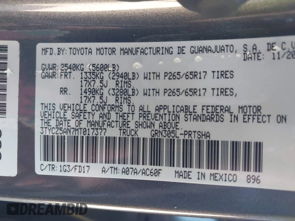 2021 Toyota Tacoma SR z VIN 3TYCZ5AN7MT017377, wystawiony jako IAAI lot #42285326 z przebiegiem 91 657 mil mil oraz . Historia ofert i sprzedaży dostępna na DreamBid. Obrazek 9.