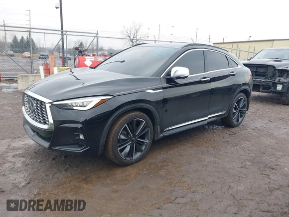 2023 Infiniti QX55 Essential with VIN 3PCAJ5KR7PF100554, listed as a IAAI auction lot 41498341 with 28,624 mi miles and . Bid and sale history available at DreamBid. Image 2.