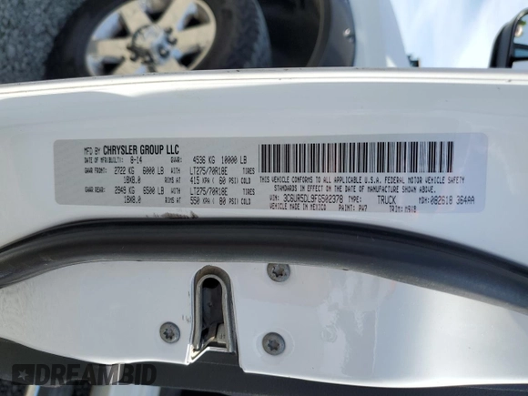 2015 Ram 2500 Big Horn with VIN 3C6UR5DL9FG502378, listed as a Copart auction lot 57317165 with 125,407 mi miles and Salvage title. Bid and sale history available at DreamBid. Image 12.