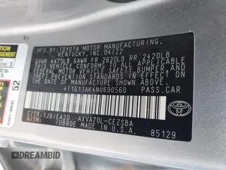 2022 Toyota Camry SE z VIN 4T1G11AK4NU690560, wystawiony jako IAAI lot #42183738 z przebiegiem 53 706 mil mil oraz . Historia ofert i sprzedaży dostępna na DreamBid. Obrazek 9.