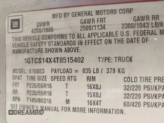 1996 GMC Sonoma SLS with VIN 1GTCS14X4T8515402, listed as a IAAI auction lot 42137071 with 165,316 mi miles. Bid and sale history available at carsss.com. Image 9.