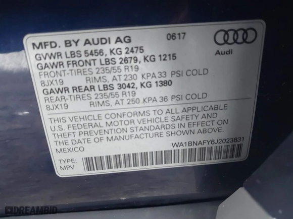 2018 Audi Q5 Premium Plus with VIN WA1BNAFY6J2023831, listed as a IAAI auction lot 41330998 with 86,287 mi miles. Bid and sale history available at carsss.com. Image 9.