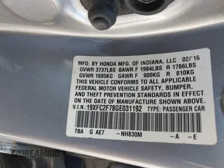 2016 Honda Civic EX with VIN 19XFC2F78GE031192, listed as a IAAI auction lot 42077879 with 79,046 mi miles and . Bid and sale history available at DreamBid. Image 9.
