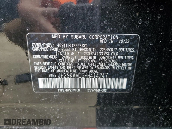 2023 Subaru Forester Wilderness with VIN JF2SKAMC6PH414247, listed as a Copart auction lot 48792165 with 22,141 mi miles and Salvage Title. Bid and sale history available at carsss.com. Image 15.