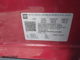 2022 Chevrolet Blazer LT with VIN 3GNKBCR43NS137063, listed as a IAAI auction lot 41711469 with 57,159 mi miles. Bid and sale history available at carsss.com. Image 9.
