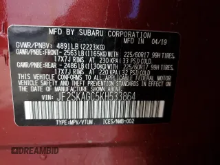 2019 Subaru Forester Premium with VIN JF2SKAGC5KH533864, listed as a Copart auction lot 55260995 with Not provided miles and Salvage title. Bid and sale history available at DreamBid. Image 14.