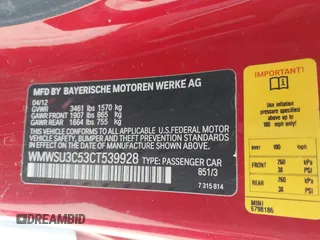 2012 MINI Hardtop с VIN WMWSU3C53CT539928, выставлен на аукционе IAAI как лот 42060966 с пробегом 147 343 миль миль и . История ставок и продаж доступна на DreamBid. Изображение 9.