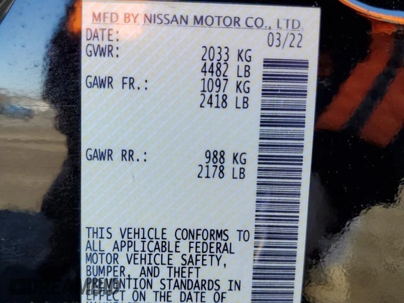 2022 Nissan Altima SV with VIN 1N4BL4DW8NN350577, listed as a Copart auction lot 42229335 with 14,590 mi miles and Salvage Title. Bid and sale history available at DreamBid. Image 12.