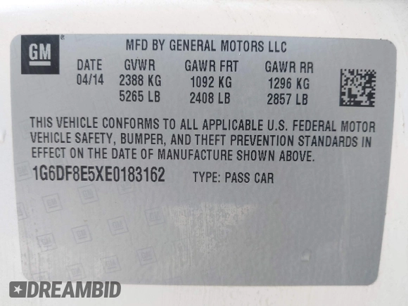 2014 Cadillac CTS with VIN 1G6DF8E5XE0183162, listed as a IAAI auction lot 41114569 with 66,484 mi miles and . Bid and sale history available at DreamBid. Image 9.