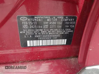 2013 Hyundai Sonata with VIN KMHEC4A49DA068685, listed as a IAAI auction lot 42211683 with 123,769 mi miles and . Bid and sale history available at carsss.com. Image 9.