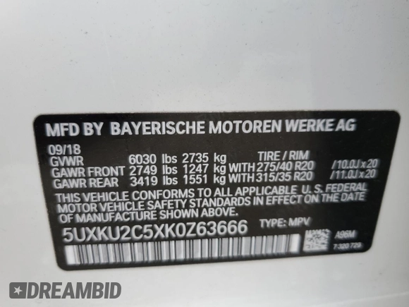 2019 BMW X6 xDrive35i with VIN 5UXKU2C5XK0Z63666, listed as a Copart auction lot 44423703 with 50,800 mi miles. Bid and sale history available at carsss.com. Image 15.