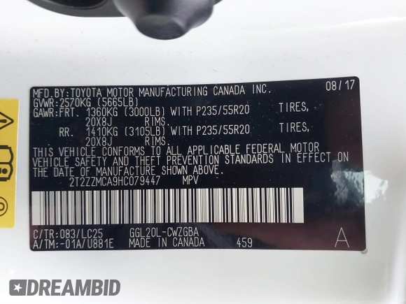 2017 Lexus RX 350 with VIN 2T2ZZMCA9HC079447, listed as a IAAI auction lot 41546040 with 100,562 mi miles and . Bid and sale history available at DreamBid. Image 9.