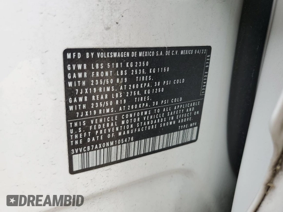 2022 Volkswagen Tiguan SE R-Line Black z VIN 3VVCB7AX0NM105476, wystawiony jako Copart lot #53436795 z przebiegiem 41 208 mil mil oraz Szkoda całkowita • Salvage title. Historia ofert i sprzedaży dostępna na DreamBid. Obrazek 13.