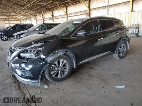 2018 Nissan Murano SL z VIN 5N1AZ2MG7JN170711, wystawiony jako Copart lot #57076585 z przebiegiem 187 383 mil mil oraz Szkoda całkowita • Salvage title. Historia ofert i sprzedaży dostępna na DreamBid. Obrazek 1.