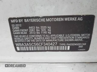 2012 BMW 3 Series 328i with VIN WBA3A5C56CF340427, listed as a IAAI auction lot 42246689 with 149,419 mi miles and . Bid and sale history available at DreamBid. Image 9.