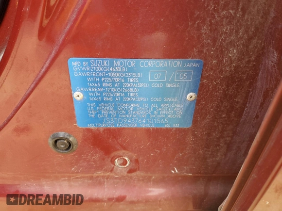 2006 Suzuki Grand Vitara Premium with VIN JS3TD943764101565, listed as a Copart auction lot 84473074 with 174,257 mi miles and Salvage title. Bid and sale history available at DreamBid. Image 15.