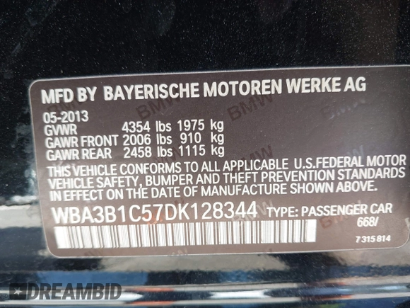 2013 BMW 3 Series 320i с VIN WBA3B1C57DK128344, выставлен на аукционе IAAI как лот 42259273 с пробегом 105 213 миль миль и . История ставок и продаж доступна на DreamBid. Изображение 9.