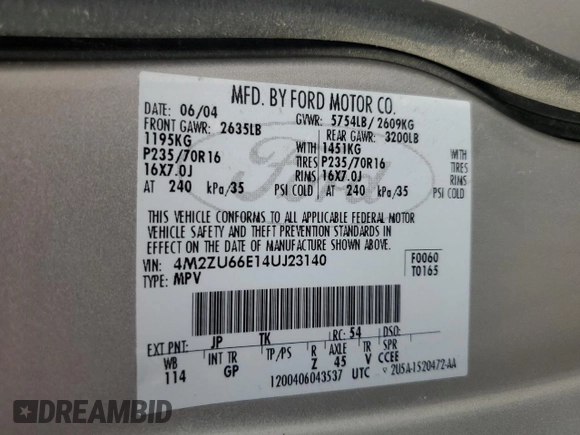 2004 Mercury Mountaineer Convenience with VIN 4M2ZU66E14UJ23140, listed as a Copart auction lot 86086384 with 179,371 mi miles and Clean title. Bid and sale history available at DreamBid. Image 13.