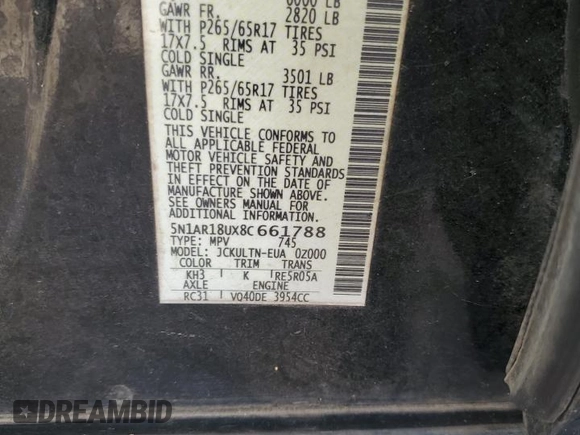 2008 Nissan Pathfinder LE z VIN 5N1AR18UX8C661788, wystawiony jako Copart lot #61437515 z przebiegiem 122 086 mil mil oraz Szkoda całkowita • Salvage title. Historia ofert i sprzedaży dostępna na DreamBid. Obrazek 13.