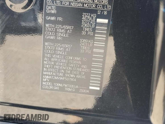 2017 Nissan Rogue S with VIN KNMAT2MV9HP537904, listed as a Copart auction lot 64998025 with 97,916 mi miles and Salvage title. Bid and sale history available at DreamBid. Image 13.