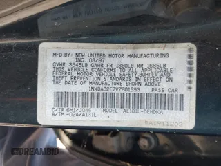 1997 Toyota Corolla with VIN 1NXBA02E7VZ601593, listed as a IAAI auction lot 42771723 with 247,823 mi miles and . Bid and sale history available at DreamBid. Image 9.