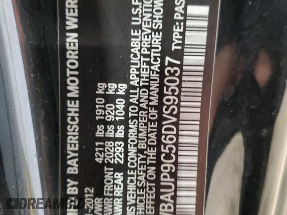 2013 BMW 1 Series 128i with VIN WBAUP9C56DVS95037, listed as a Copart auction lot 46103005 with 135,625 mi miles and Salvage title. Bid and sale history available at DreamBid. Image 13.