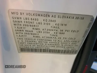 2009 Volkswagen Touareg VR6 z VIN WVGBE77L79D017480, wystawiony jako Copart lot #89344415 z przebiegiem 54 232 mil mil oraz Szkoda całkowita • Salvage title. Historia ofert i sprzedaży dostępna na DreamBid. Obrazek 12.