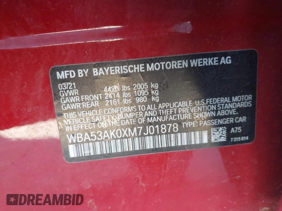 2021 BMW 2 Series 228i with VIN WBA53AK0XM7J01878, listed as a IAAI auction lot 41251154 with 61,199 mi miles. Bid and sale history available at carsss.com. Image 9.
