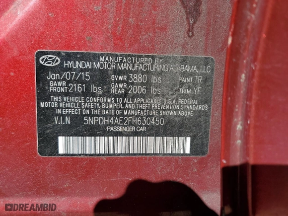 2015 Hyundai Elantra SE with VIN 5NPDH4AE2FH630450, listed as a Copart auction lot 46849155 with 142,731 mi miles and Salvage Title. Bid and sale history available at carsss.com. Image 14.
