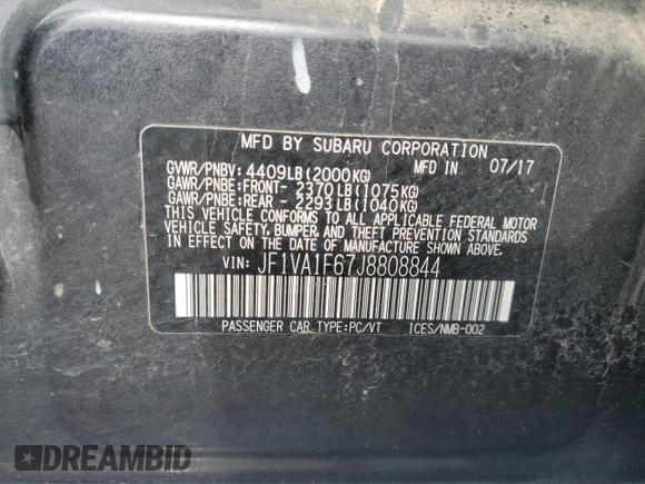 2018 Subaru WRX Limited with VIN JF1VA1F67J8808844, listed as a Copart auction lot 42767495 with 139,731 mi miles and Salvage Title. Bid and sale history available at carsss.com. Image 12.