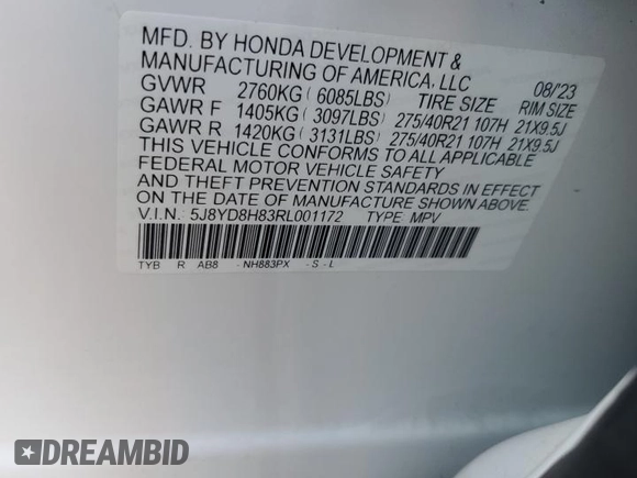 2024 Acura MDX Type S w/Advance Package with VIN 5J8YD8H83RL001172, listed as a Copart auction lot 42993295 with 16,779 mi miles and Salvage Title. Bid and sale history available at carsss.com. Image 14.