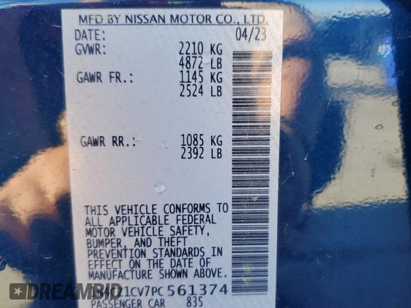 2023 Nissan LEAF SV Plus with VIN 1N4CZ1CV7PC561374, listed as a Copart auction lot 47623055 with 10,572 mi miles and Salvage Title. Bid and sale history available at DreamBid. Image 13.