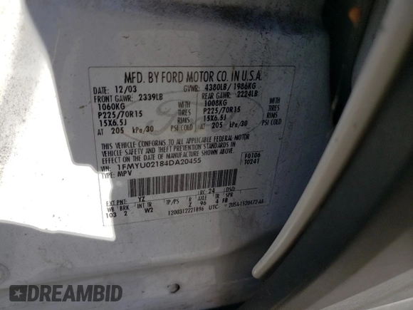 2004 Ford Escape XLS with VIN 1FMYU02184DA20455, listed as a Copart auction lot 73806544 with 322,565 mi miles and Clean Title. Bid and sale history available at DreamBid. Image 12.
