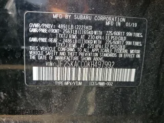 2019 Subaru Forester with VIN JF2SKACC0KH497992, listed as a Copart auction lot 46787385 with 96,839 mi miles and Salvage Title. Bid and sale history available at carsss.com. Image 13.