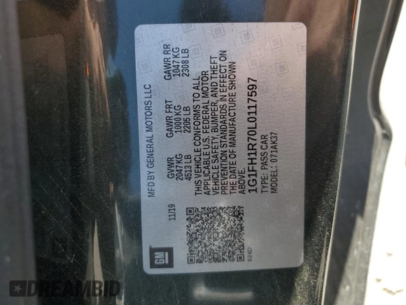 2020 Chevrolet Camaro 2SS z VIN 1G1FH1R70L0117597, wystawiony jako Copart lot #53777965 z przebiegiem 79 711 mil mil oraz Szkoda całkowita • Salvage title. Historia ofert i sprzedaży dostępna na DreamBid. Obrazek 12.